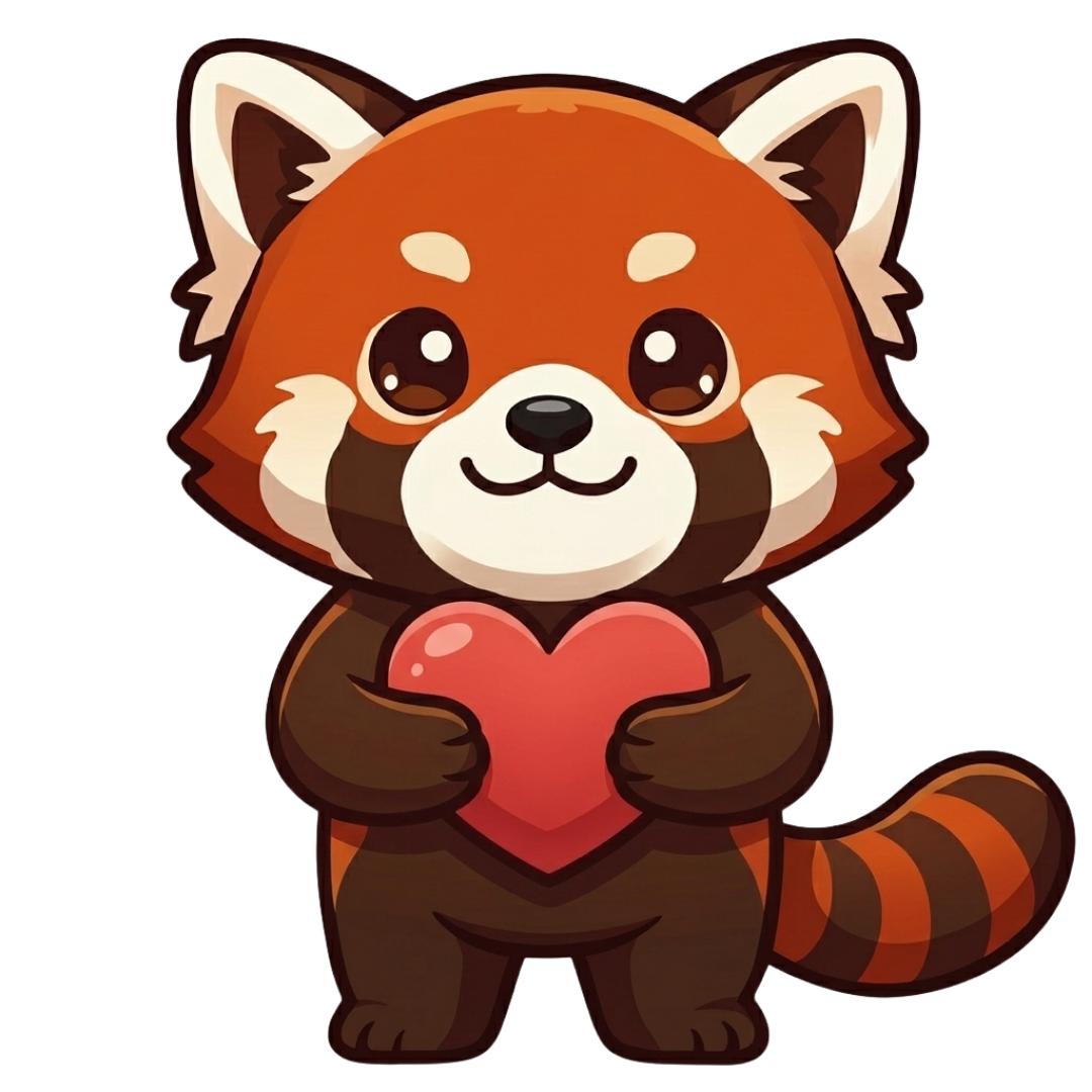 Pabuu the red panda holding a heart
